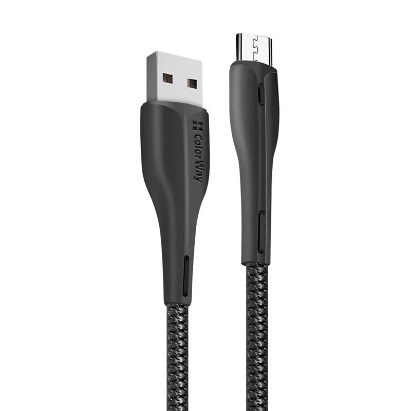 Кабель ColorWay USB - micro USB (M/M), PVC + Led, 2.4 А, 1 м, Black (CW-CBUM034-BK) - мініатюра 2