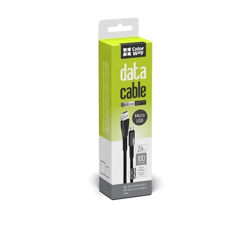 Кабель ColorWay USB - micro USB (M/M), Zinc Alloy + Led, 2.4 А, 1 м, Black (CW-CBUM035-BK) - мініатюра 10