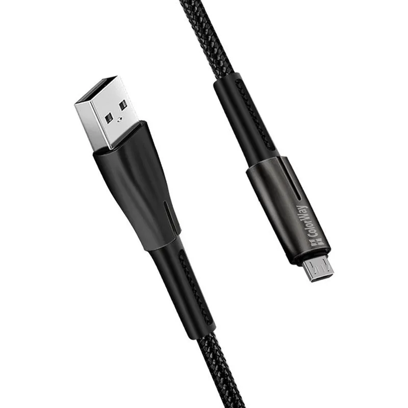 Кабель ColorWay USB - micro USB (M/M), Zinc Alloy + Led, 2.4 А, 1 м, Black (CW-CBUM035-BK) - мініатюра 3