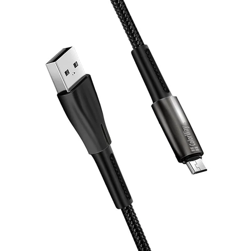 Кабель ColorWay USB - micro USB (M/M), Zinc Alloy + Led, 2.4 А, 1 м, Black (CW-CBUM035-BK) - мініатюра 4