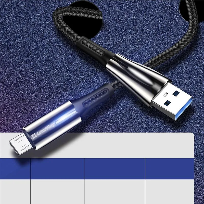 Кабель ColorWay USB - micro USB (M/M), Zinc Alloy + Led, 2.4 А, 1 м, Black (CW-CBUM035-BK) - мініатюра 5