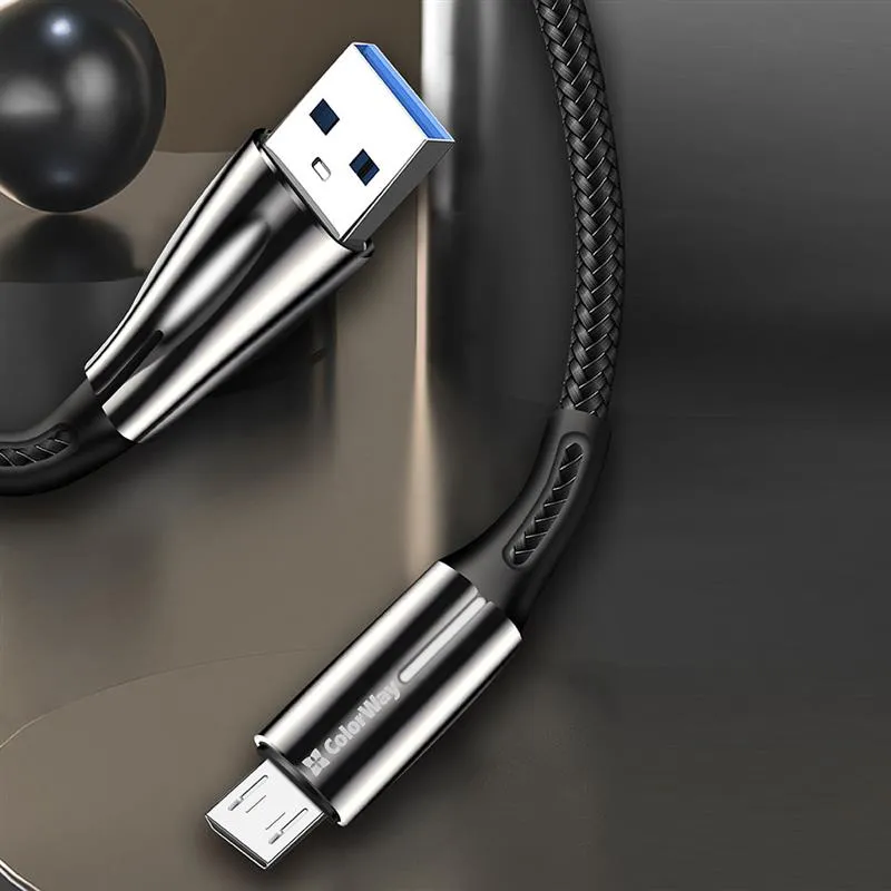 Кабель ColorWay USB - micro USB (M/M), Zinc Alloy + Led, 2.4 А, 1 м, Black (CW-CBUM035-BK) - мініатюра 7
