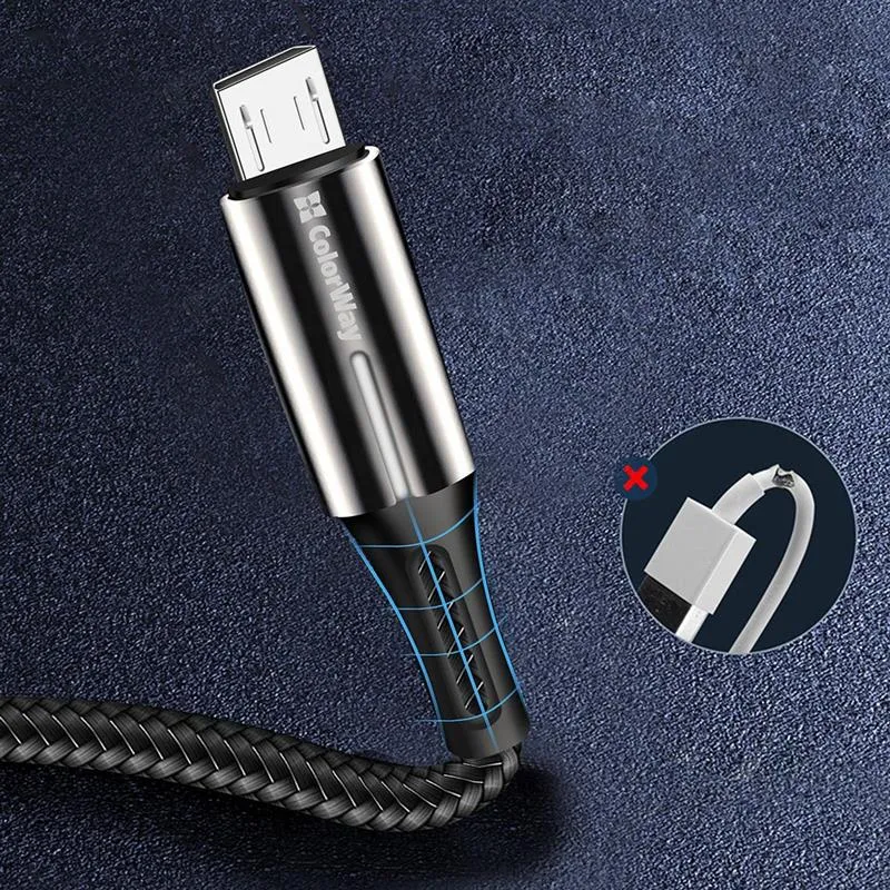 Кабель ColorWay USB - micro USB (M/M), Zinc Alloy + Led, 2.4 А, 1 м, Black (CW-CBUM035-BK) - мініатюра 8