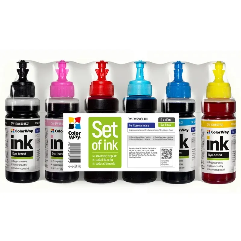 Комплект чорнил ColorWay Epson TX650 BK/С/LC/LM/M/Y (ColorWay-EW650SET01) 6*100г - зображення 1