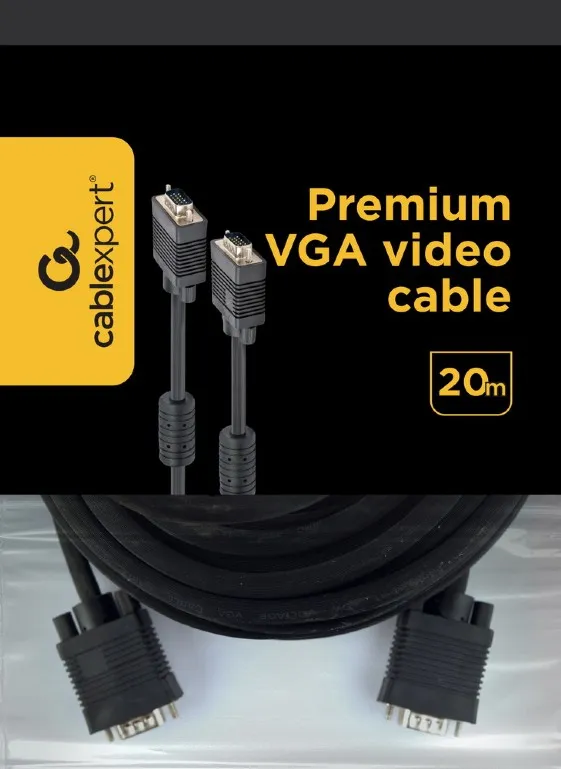 Кабель Cablexpert VGA - VGA (M/M), HD15, з 2-ма фер. кільцями, чорний, 20 м (CC-PPVGA-20M-B) пакет - мініатюра 4