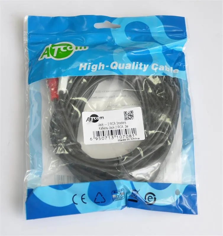 Аудіо-кабель  Atcom (10708) mini-jack 3.5мм(M)-2xRCA-тюльпан(M) 3м пакет - мініатюра 2