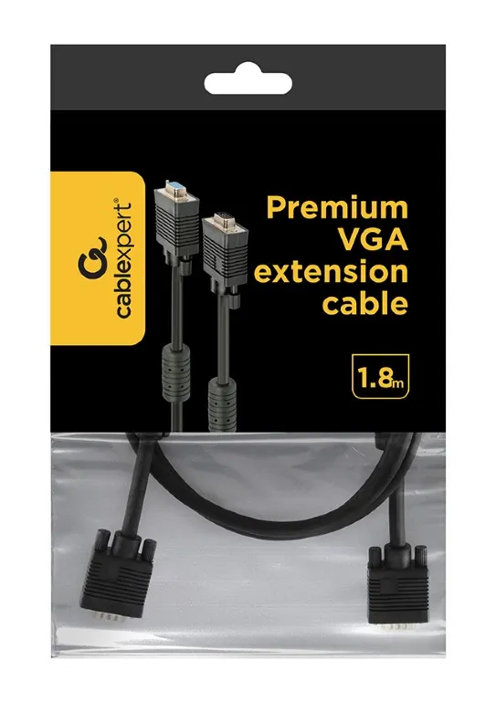 Кабель подовжувач Cablexpert VGA -VGA (M/F), HD15 з 2-ма фер. кільцями, 1.8 м, чорний (CC-PPVGAX-6B) - мініатюра 3