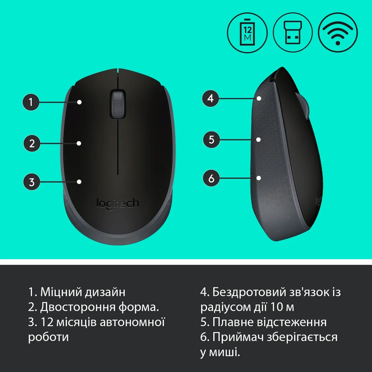 Миша бездротова Logitech M171 Grey/Black (910-004424) - мініатюра 8
