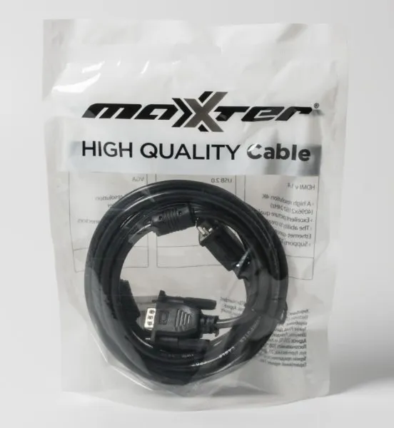 Кабель Maxxter VGA - VGA (M/M), HD15, 3+4C, з 2-ма феритами, 3 м, чорний (V-VGA-10) пакет - зображення 1