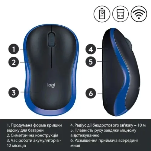 Миша бездротова Logitech M185 Blue (910-002236) - мініатюра 8