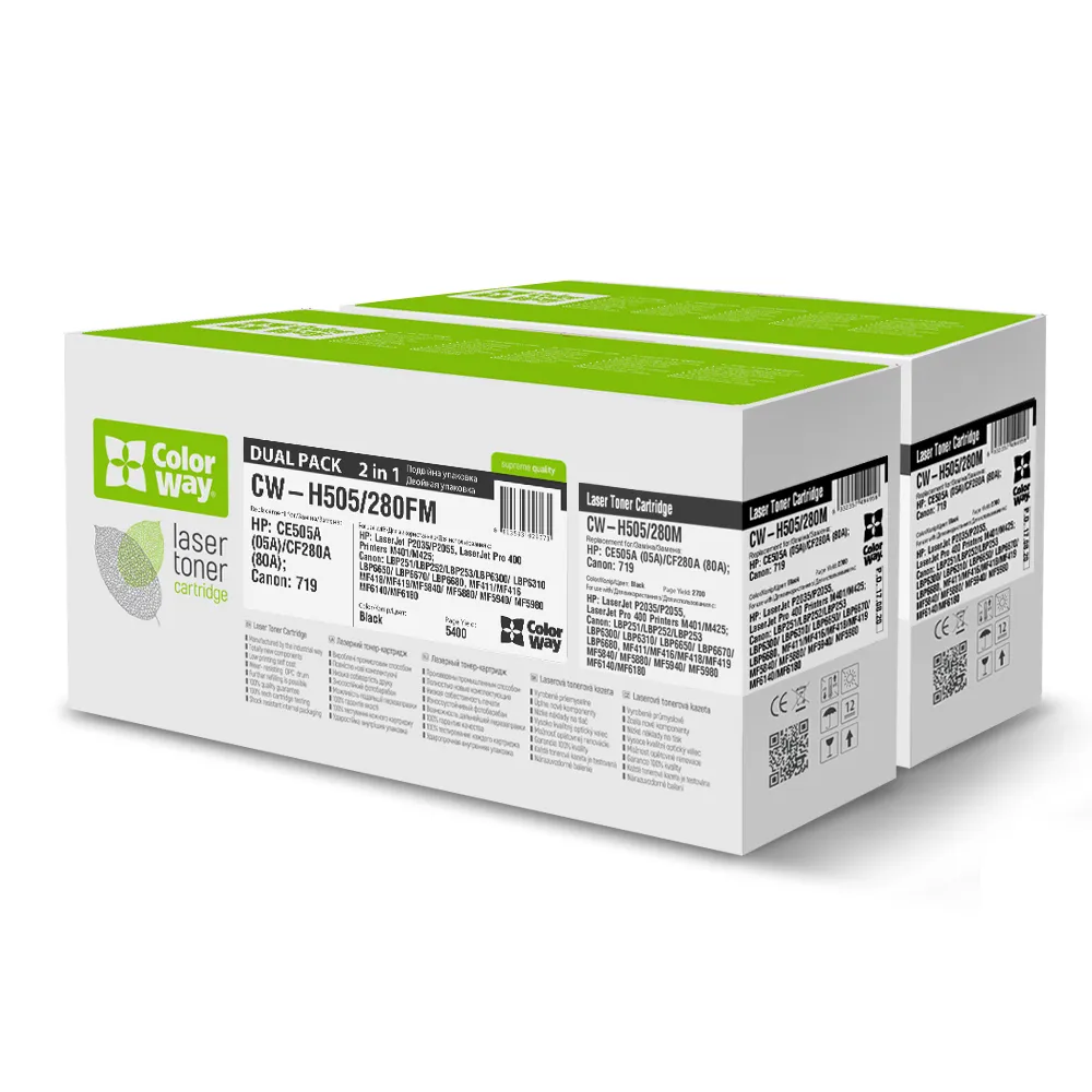 Картридж ColorWay (ColorWay-H505/280FM) HP LJ M425DN/425DW (CF280A/CE505A/Canon 719) Universal Dual Pack - зображення 1