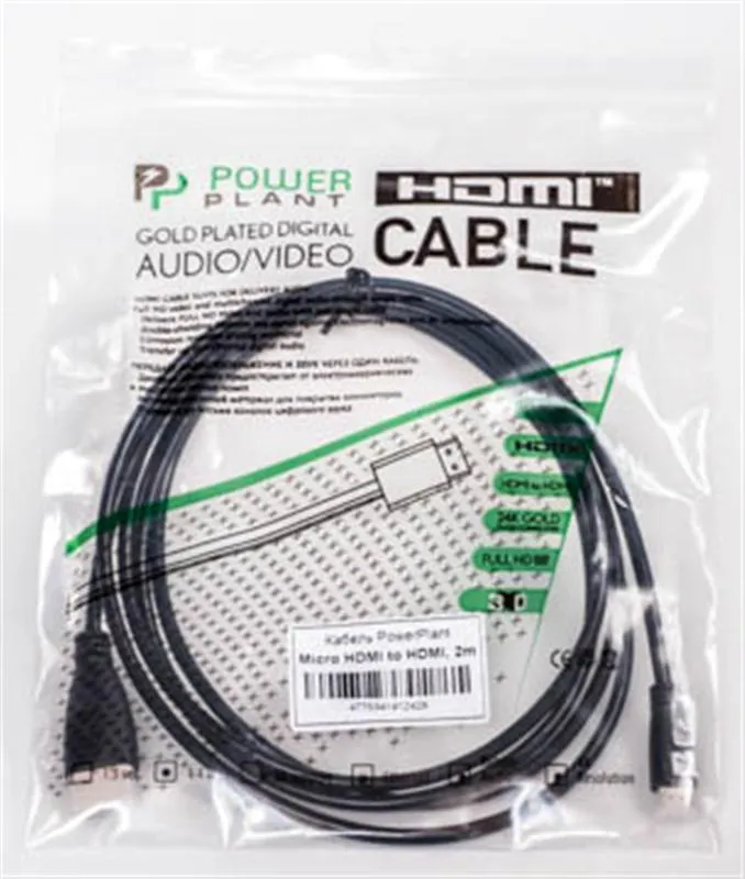 Кабель PowerPlant (KD00AS1242) HDMI-microHDMI v1.3, 2м, Black - мініатюра 2