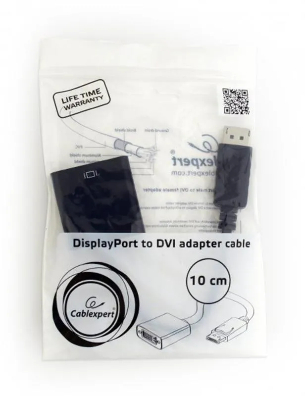 Адаптер Cablexpert DisplayPort - DVI (M/F), 0.1 м, Black (A-DPM-DVIF-002) - мініатюра 2