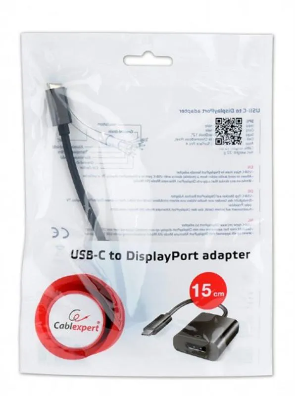 Адаптер Cablexpert USB Type-C - DisplayPort (M/F), 0.15 м, чорний (A-CM-DPF-01) - зображення 1