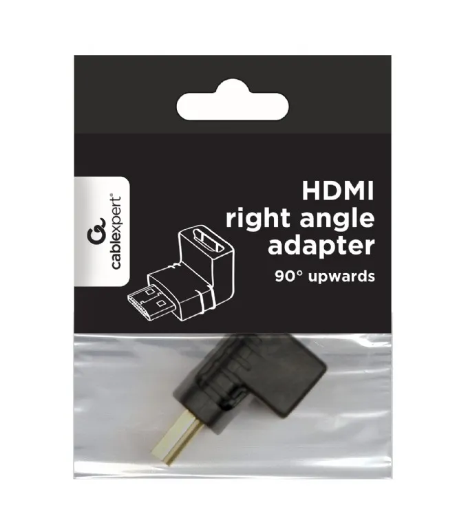 Адаптер Cablexpert HDMI - HDMI (M/F), кут 90 градусів, чорний (A-HDMI90-FML) пакет - мініатюра 4