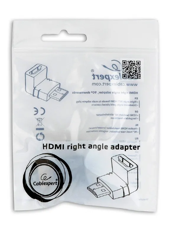 Адаптер Cablexpert HDMI - HDMI (M/F), кут 90 градусів, чорний (A-HDMI90-FML) пакет - мініатюра 5