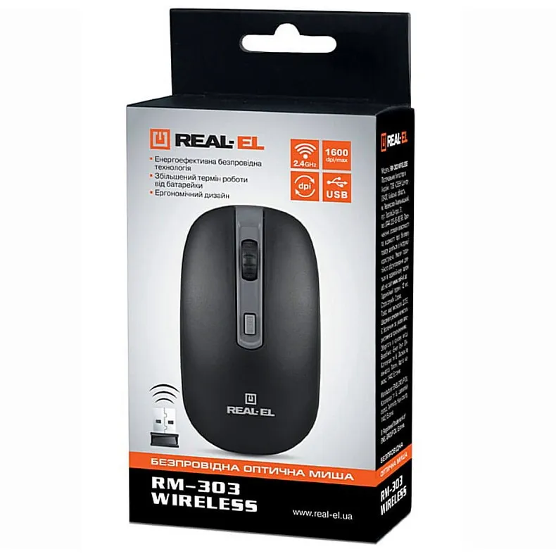 Миша бездротова REAL-EL RM-303 Black/Grey - мініатюра 3