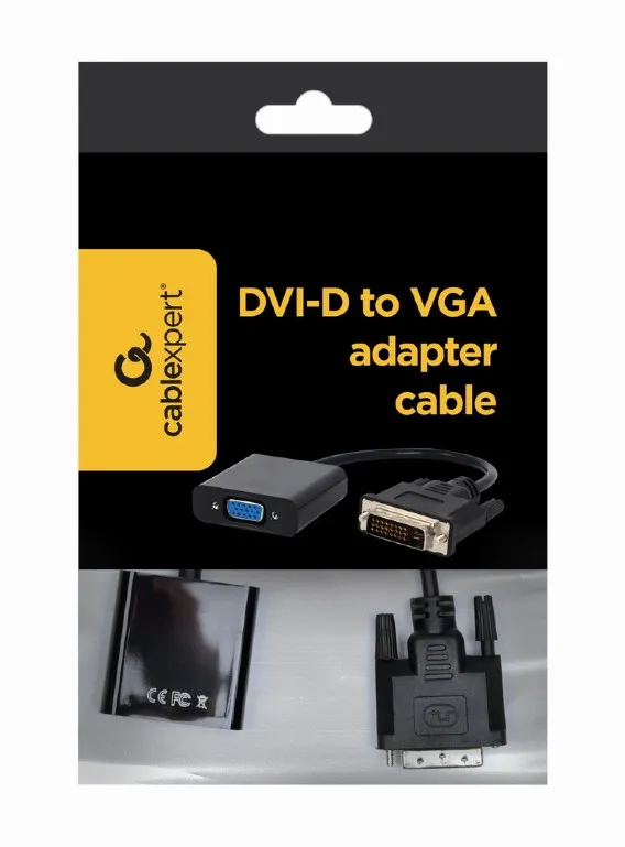 Адаптер Cablexpert DVI - VGA (M/F), 0.2 м, Black (A-DVID-VGAF-01) пакет - зображення 1
