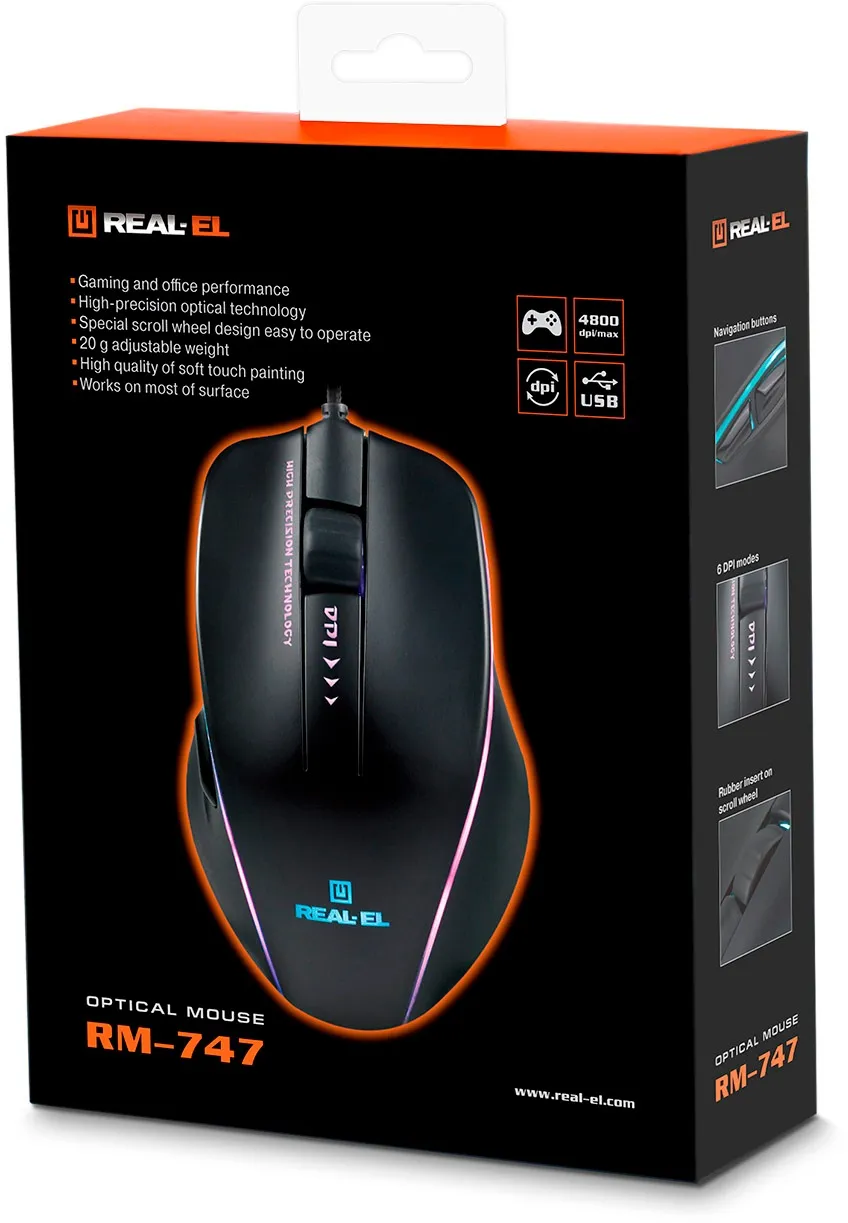 Миша REAL-EL RM-747 Black (EL123200028) - мініатюра 2