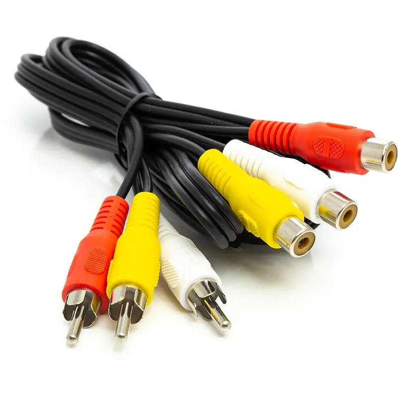 Кабель PowerPlant (CA912049) 3хRCA(M)-3хRCA(F), 1м Black - зображення 1