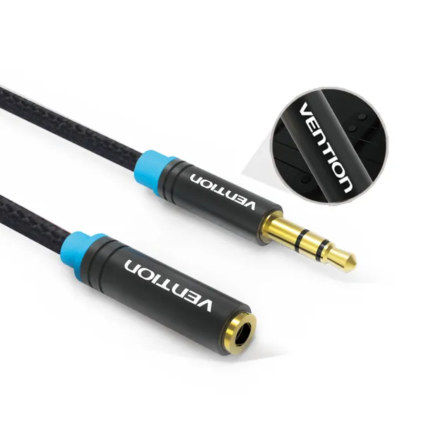 Кабель Vention Audio 3.5 мм - 3.5 мм (М/F), 2 м, чорний (VAB-B06-B200-M) - зображення 1