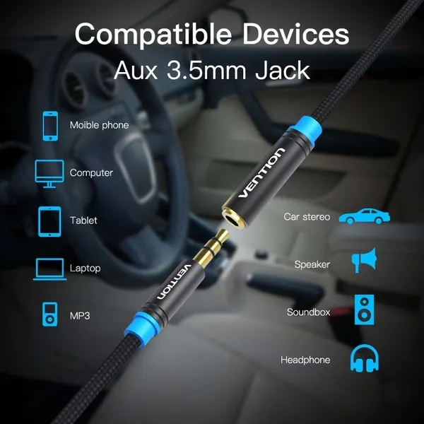 Кабель Vention Audio 3.5 мм - 3.5 мм (М/F), 2 м, чорний (VAB-B06-B200-M) - мініатюра 3