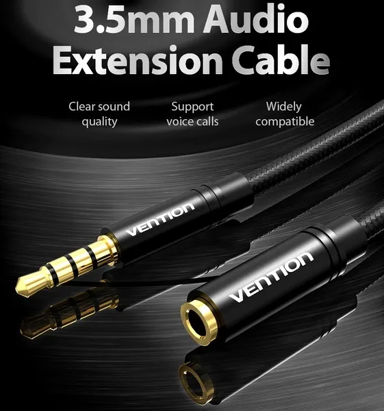 Кабель Vention Audio 3.5 мм - 3.5 мм (М/F), 2 м, чорний (VAB-B06-B200-M) - мініатюра 4