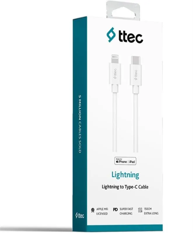 Кабель Ttec USB Type-C - Lightning (M/M), 1.5 м, White (2DKM04B) - зображення 1