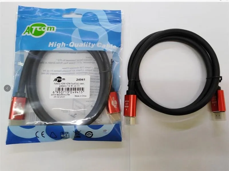 Кабель Atcom HDMI - HDMI V 2.0 (M/M), 4K, 2 м, чорний/червоний (24942) пакет - мініатюра 2