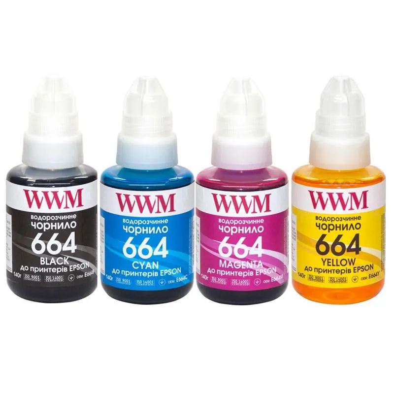 Комплект чорнил WWM для Epson L110/L210/L300 4х140г B/C/M/Y (E664SET4) - зображення 1