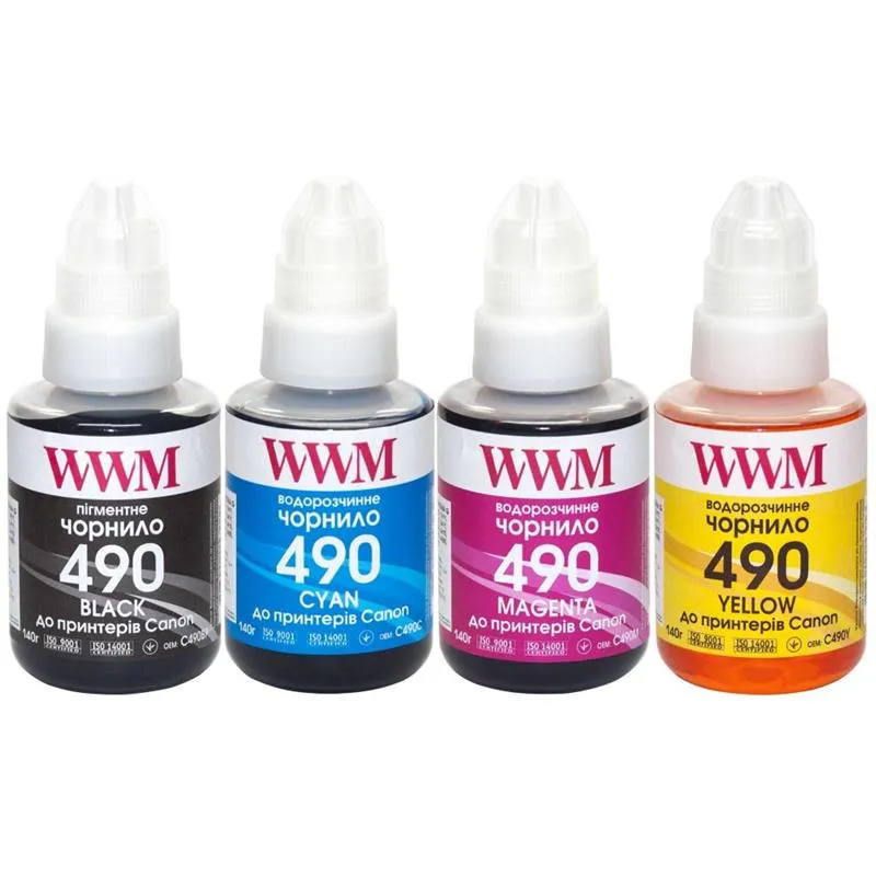 Комплект чорнил WWM для Canon G1400/G2400/G3400 4х140г B/C/M/Y (C490SET4) - зображення 1