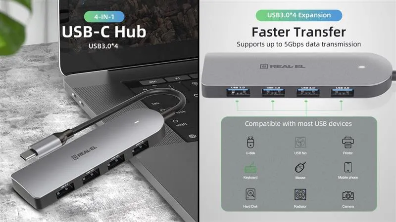 USB-хаб REAL-EL CQ-415 USB Type-C 4-в-1 - мініатюра 7