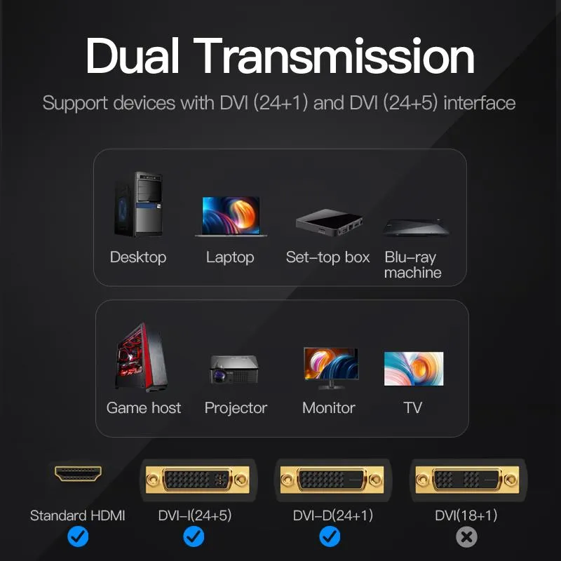 Адаптер Vention HDMI - DVI V 1.4 (F/M), Black (ECDB0) - мініатюра 3