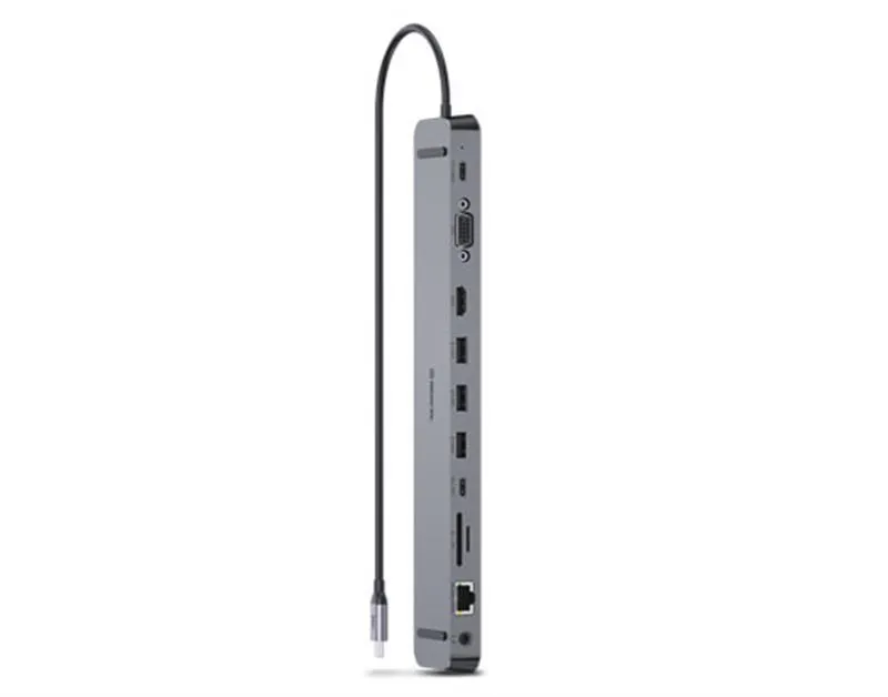 USB-хаб REAL-EL CQ-1000 USB3.0х3/USB-C/HDMI/VGA/RJ45/SD/TF/3.5 mm audio, 0.4m, Space Grey - зображення 1