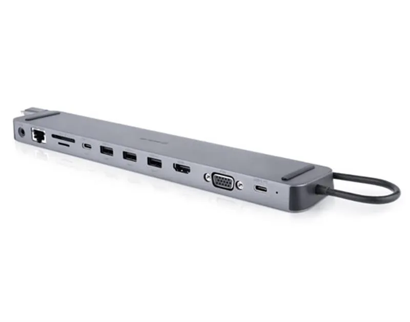 USB-хаб REAL-EL CQ-1000 USB3.0х3/USB-C/HDMI/VGA/RJ45/SD/TF/3.5 mm audio, 0.4m, Space Grey - мініатюра 2