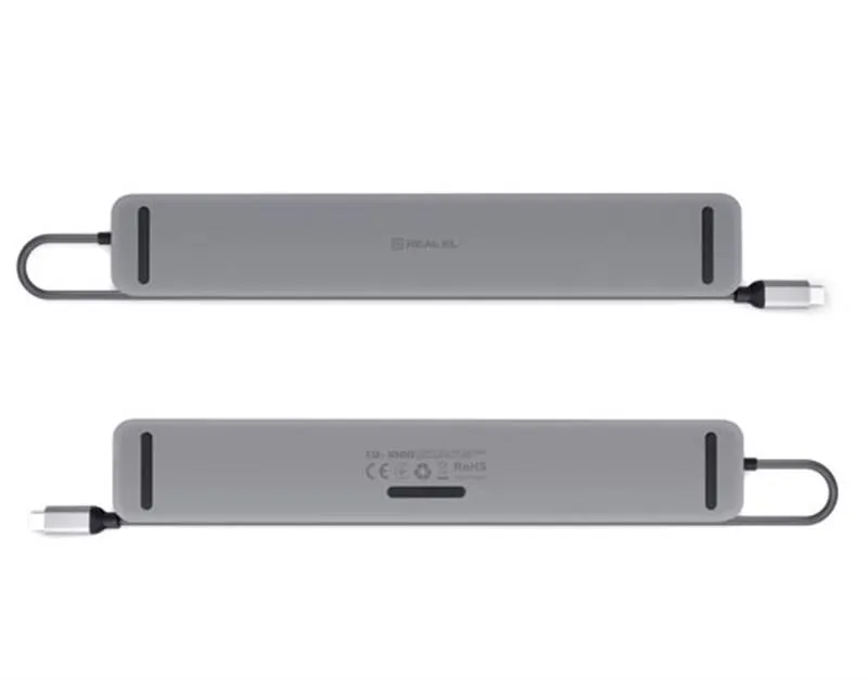 USB-хаб REAL-EL CQ-1000 USB3.0х3/USB-C/HDMI/VGA/RJ45/SD/TF/3.5 mm audio, 0.4m, Space Grey - мініатюра 4