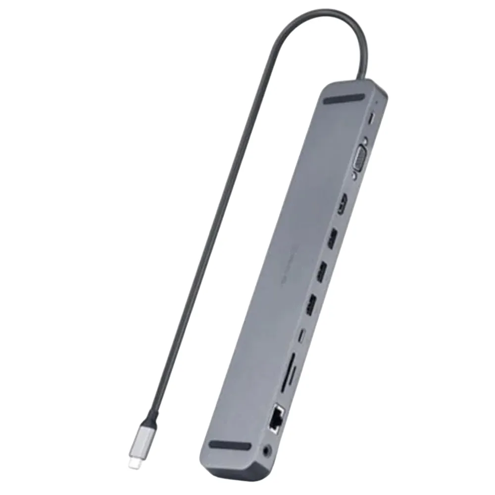 USB-хаб REAL-EL CQ-1000 USB3.0х3/USB-C/HDMI/VGA/RJ45/SD/TF/3.5 mm audio, 0.4m, Space Grey - мініатюра 6