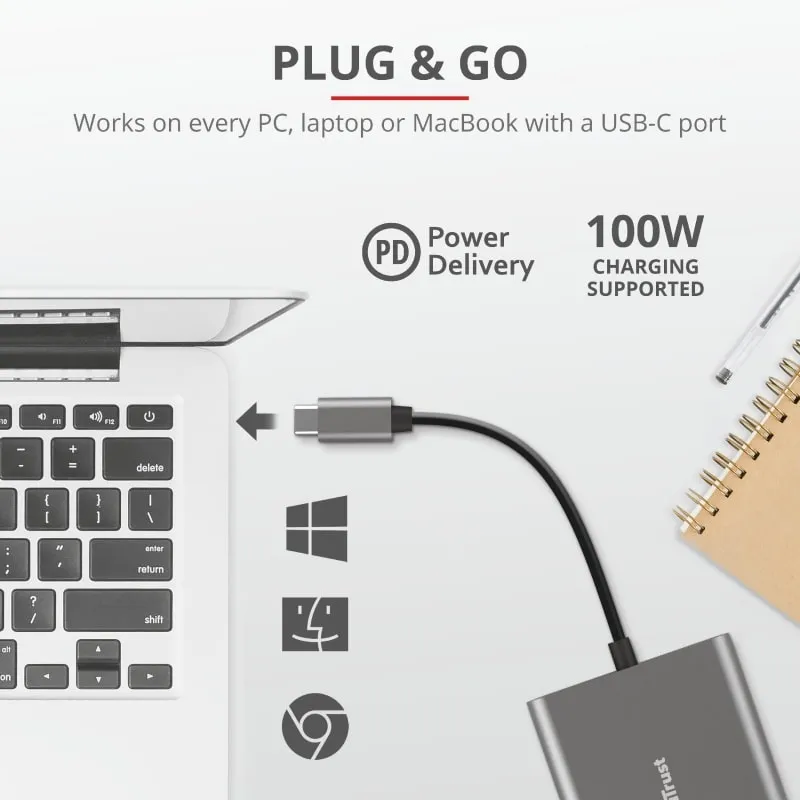 USB-хаб Trust Dalyx Aluminium USB Type-C 3-в-1 (23772) - мініатюра 7