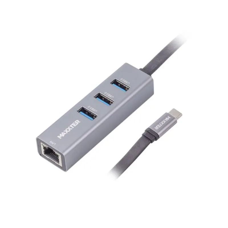 Концентратор USB Type-C Maxxter 4хUSB3.0, RJ-45 Grey (NECH-3P-02) - зображення 1
