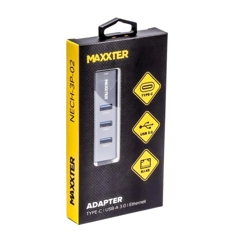 Концентратор USB Type-C Maxxter 4хUSB3.0, RJ-45 Grey (NECH-3P-02) - мініатюра 2