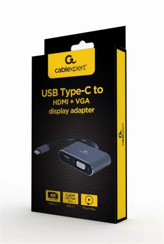 Адаптер Cablexpert HDMI+VGA - USB Type-C (F/M), 0.15 м, Black (A-USB3C-HDMIVGA-01) - зображення 1