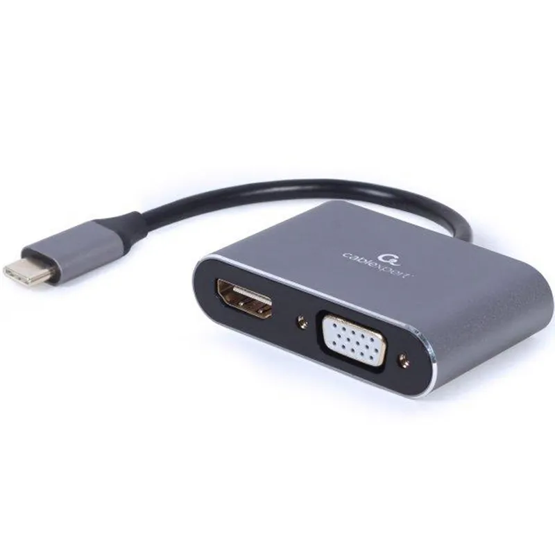 Адаптер Cablexpert HDMI+VGA - USB Type-C (F/M), 0.15 м, Black (A-USB3C-HDMIVGA-01) - мініатюра 2