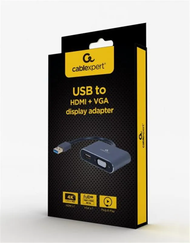 Адаптер Cablexpert HDMI+VGA - USB (F/M), 0.15 м, Black (A-USB3-HDMIVGA-01) - зображення 1