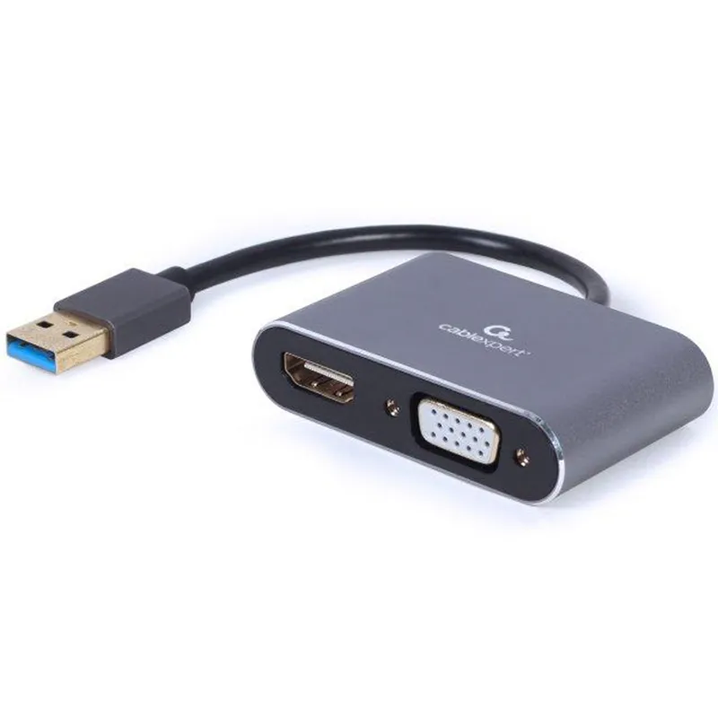 Адаптер Cablexpert HDMI+VGA - USB (F/M), 0.15 м, Black (A-USB3-HDMIVGA-01) - мініатюра 2
