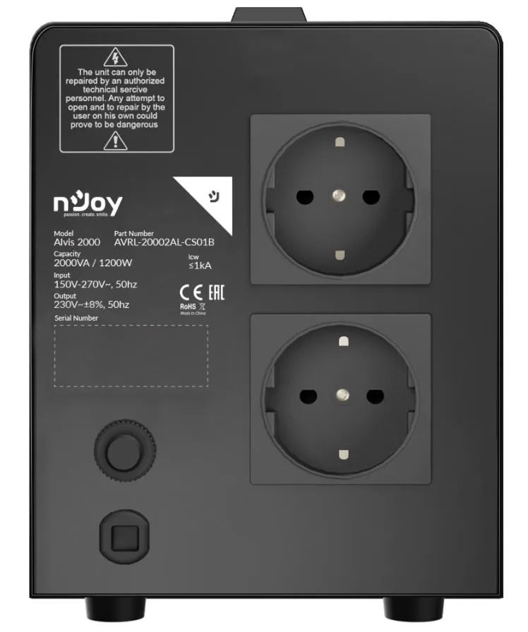 Стабілізатор Njoy Alvis 2000 (AVRL-20002AL-CS01B) AVR, 2 розетки - мініатюра 5