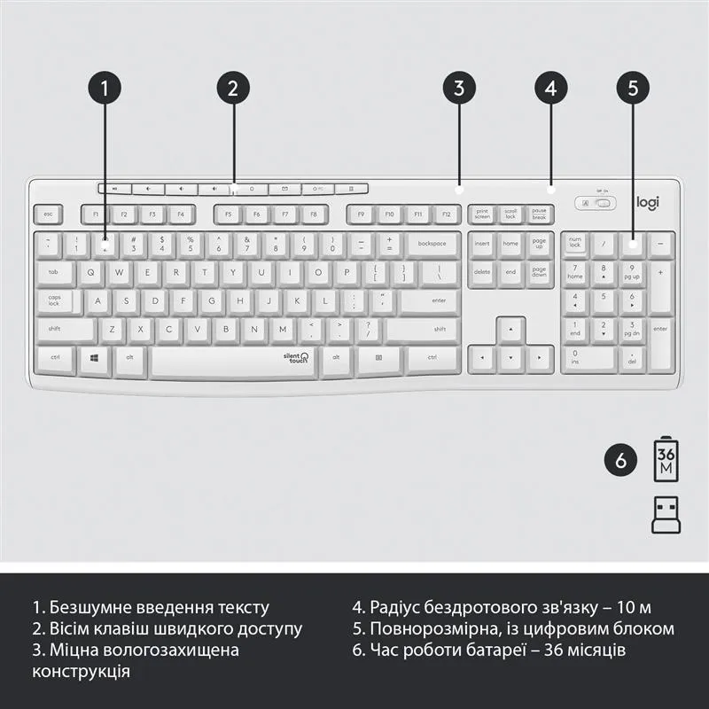 Комплект (клавiатура, миша) бездротовий Logitech MK295 Combo White (920-009824) - мініатюра 10