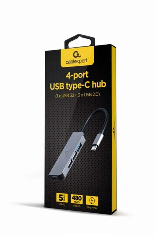 USB-хаб Cablexpert USB Type-C 4-в-1 Grey (UHB-CM-U3P1U2P3-01) - зображення 1
