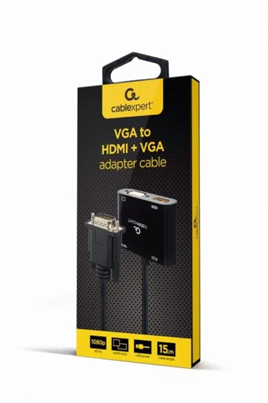Адаптер Cablexpert VGA - HDMI+VGA (M/F), 0.15 м, Black (A-VGA-HDMI-02) - мініатюра 4