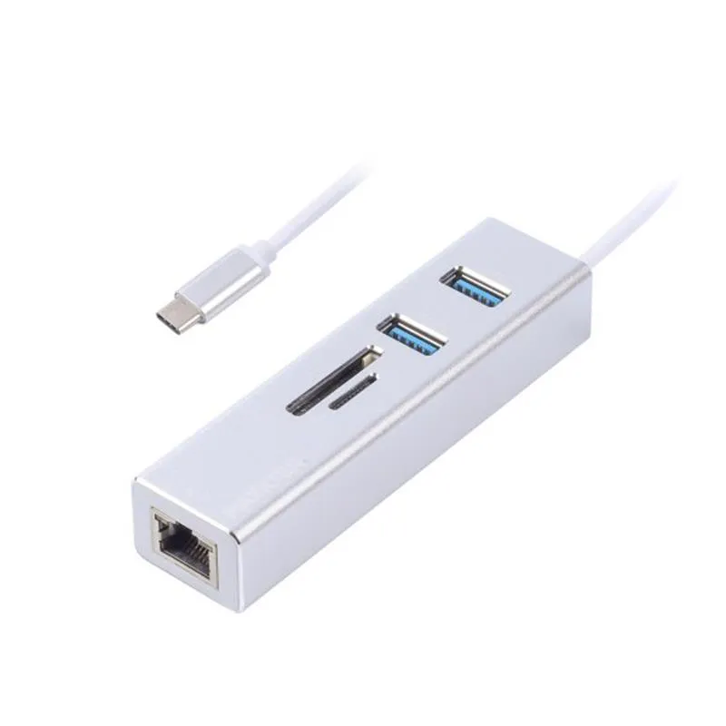 Концентратор USB Type-C Maxxter 2хUSB3.0, RJ-45, microSD/TF, метал, Grey (NECH-2P-SD-01) - зображення 1