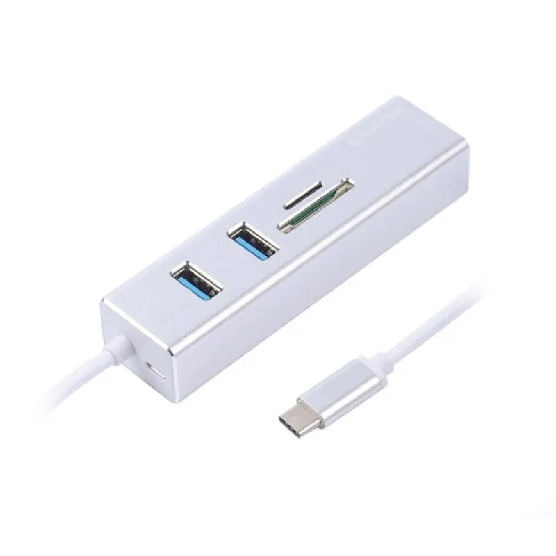 Концентратор USB Type-C Maxxter 2хUSB3.0, RJ-45, microSD/TF, метал, Grey (NECH-2P-SD-01) - мініатюра 2
